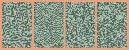 set of green and red organic turing abstract lines pattern background. pack collection design vector