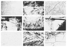 A grunge inspired overlay texture set featuring scratches, rough grain, and distressed details. This collection is great for vintage designs. vector