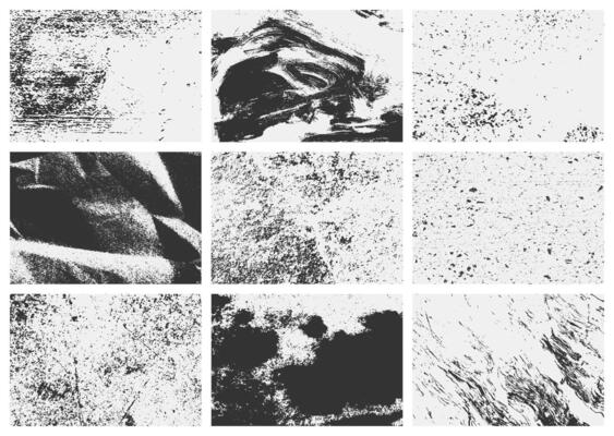 A set of overlay textures with grunge effects, including scratches, damage, and distressed grain. This collection offers unique vintage aesthetics design.