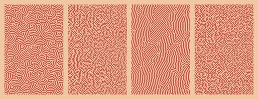 Set of orange collection abstract background designs with organic Turing style line patterns vector