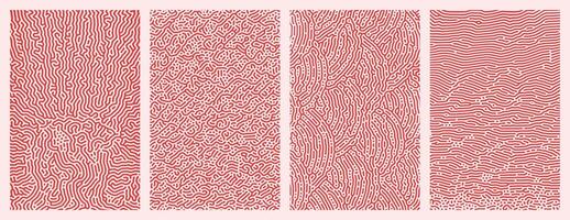 Pack of red abstract organic line turing patterns designs for backgrounds vector