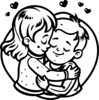 Two characters hugging each other, glyph style sticker vector