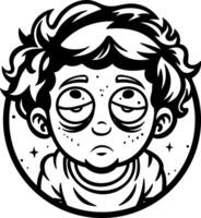 Restless character with half open eyes, glyph style sticker vector