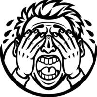 A glyph style sticker of a terrifying character cover his eyes with hands vector