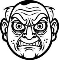 A character clenching his teeth with an angry face, glyph style sticker vector