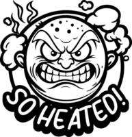 A glyph sticker of furious man with so heated typography vector