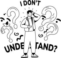 A glyph illustration of baffled character with i dont understand typography vector