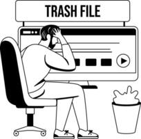 Distraught illustration of character in glyph style vector
