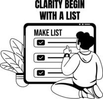 A glyph illustration of a character making list vector