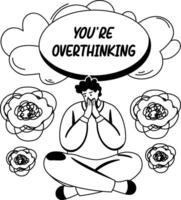 Overthinking character illustration in glyph style vector
