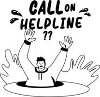 A glyph illustration of drowning character asking help vector