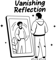 A glyph illustration of a character standing in front of mirror feeling low esteem vector