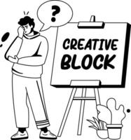 A glyph illustration of confused character with creative block typography vector
