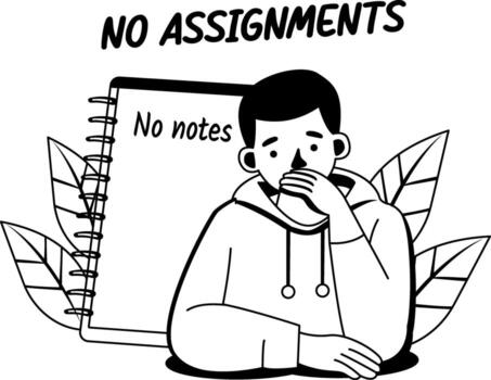 A glyph illustration of a student with no assignments typography vector