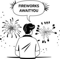 A glyph illustration of a character watching fireworks vector