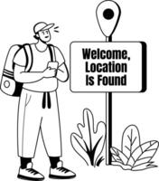 A glyph illustration of a traveller finding his location vector