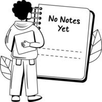 A glyph illustration of character checking his missing notes vector