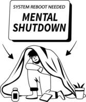 Mental shutdown illustration of a character in glyph style vector