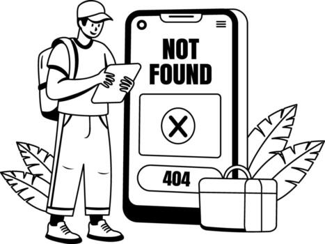 un glifo ilustración de un personaje teniendo aplicación error vector