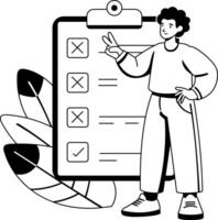 A glyph illustration of a character with task failure list vector