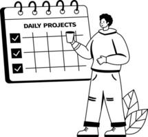 A glyph illustration of a character setting his daily projects vector