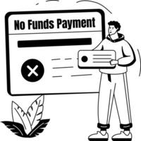 A glyph illustration of a character facing no funds payment error on website vector