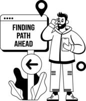 A glyph illustration of character using finding path app vector