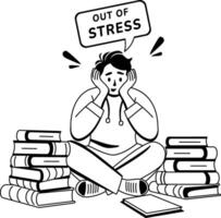 A glyph illustration of sad person taking too much stress vector
