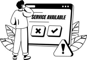 A glyph illustration of a character with service available typography vector