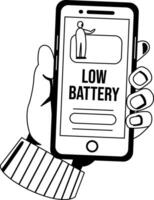 A glyph illustration of a mobile phone with low battery vector