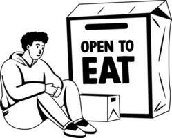 A glyph illustration of a hungry character with a box written open to eat vector
