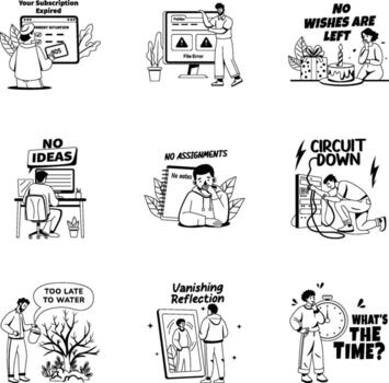 Set of Glyph Style Empty State Character Illustrations vector