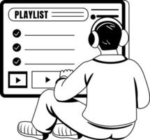 A glyph illustration of a character listening music vector