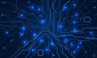 Abstract circuit board technology connected blue lines with electronics elements computer motherboard chip processor semiconductor digital background vector