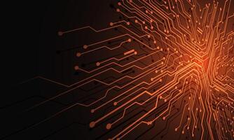 Abstract orange black circuit board technology connected lines electronics elements computer motherboard on grey background vector