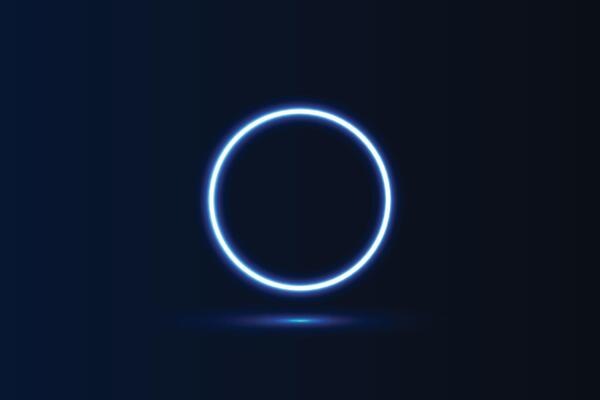 Neon Glow blue light geometric shape circle and shadow