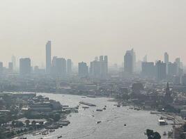 Cityscape of Bangkok and Chao Phraya River From High Angle View at the Day That Air Quality Index was Poor photo