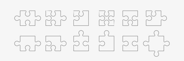 Puzzle Pieces Line Icons Set on white vector