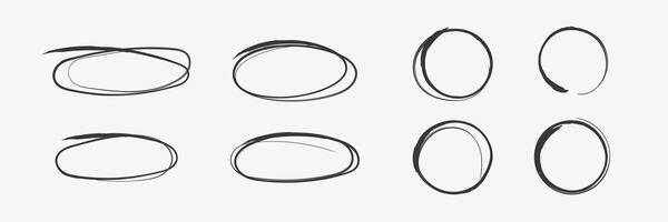 Set of grunge circle and ovals. Hand drawn doodle frames vector
