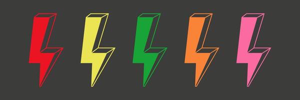 Thunder or lightning bolt icons neon color set vector