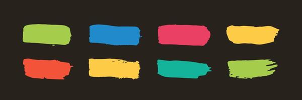 Grunge paintbrush frames on black. Colorful hand drawn speech bubble boxes vector