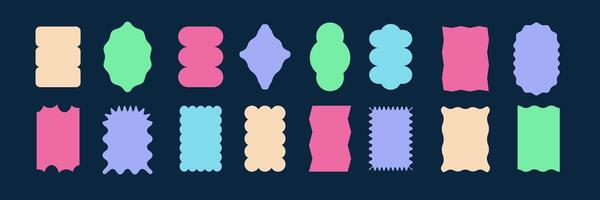 Colorful Badges with Curve Edge. Zigzag and Wavy Geometric Shapes. Decoration elements for Stickers, Posters, Chevron, Labels. illustartion on black background vector