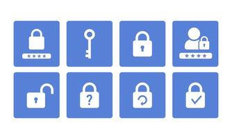 Password icons on blue rectangle set. illustration vector