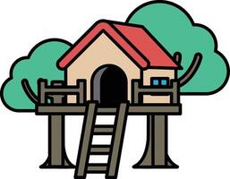 small house with a red roof and a ladder leading up to it vector