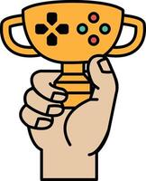 A hand holding a trophy with a controller on top vector