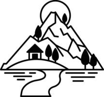mountain with a house and a river in the foreground vector