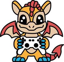 A cartoon dragon holding a game controller vector