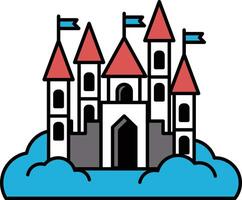 a castle is shown in the sky with flags flying from the top of the building vector