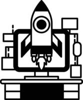 computer monitor with a rocket on it vector