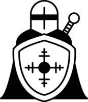 knight is standing in front of a shield with a cross on it vector
